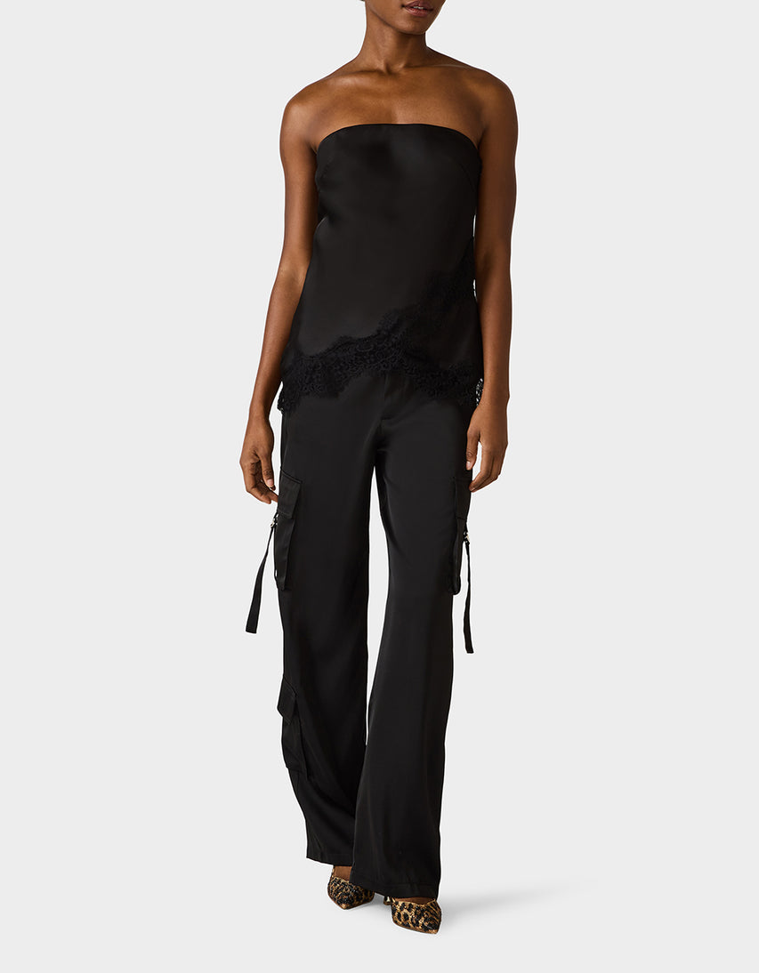 SILK UTILITY PANTS BLACK - APPAREL - Betsey Johnson