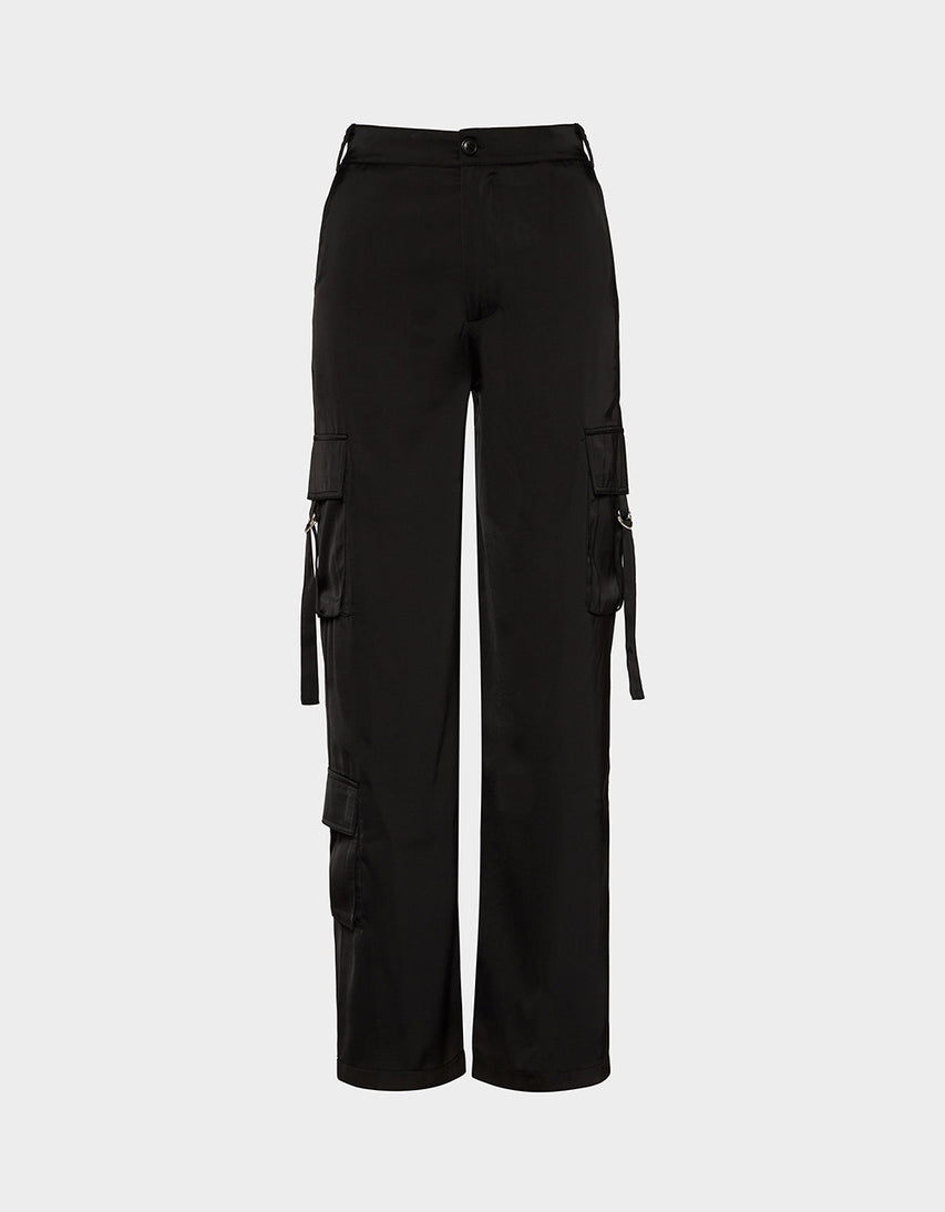SILK UTILITY PANTS BLACK - APPAREL - Betsey Johnson