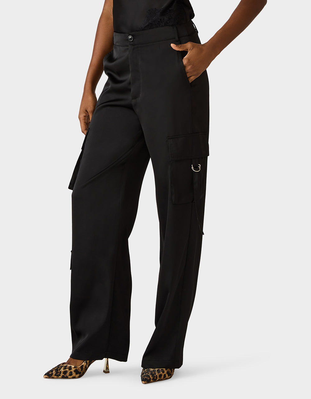 SILK UTILITY PANTS BLACK - APPAREL - Betsey Johnson - view 6
