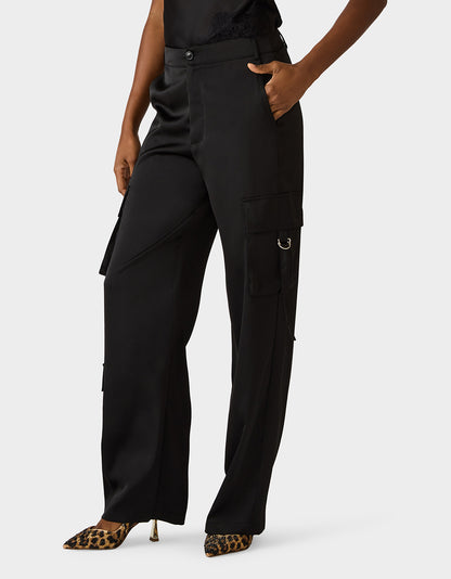 SILK UTILITY PANTS BLACK - APPAREL - Betsey Johnson