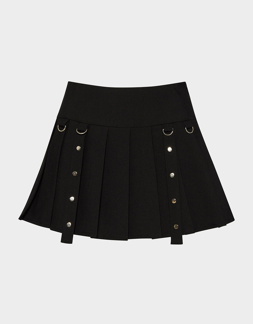 REBEL RIVET PLEATED SKIRT BLACK - APPAREL - Betsey Johnson