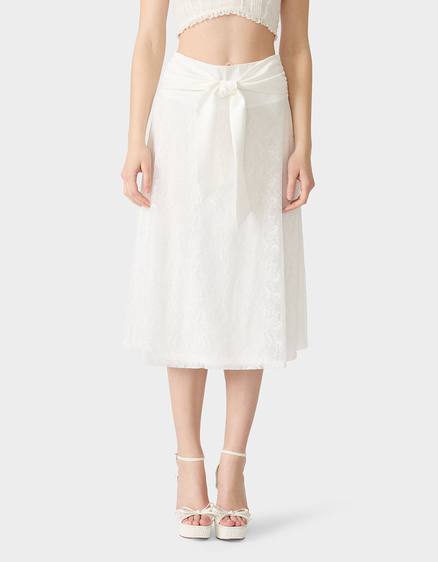 TIE ME LACE MIDI SKIRT WHITE - APPAREL - Betsey Johnson