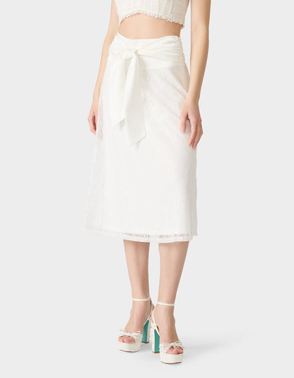 TIE ME LACE MIDI SKIRT WHITE - APPAREL - Betsey Johnson