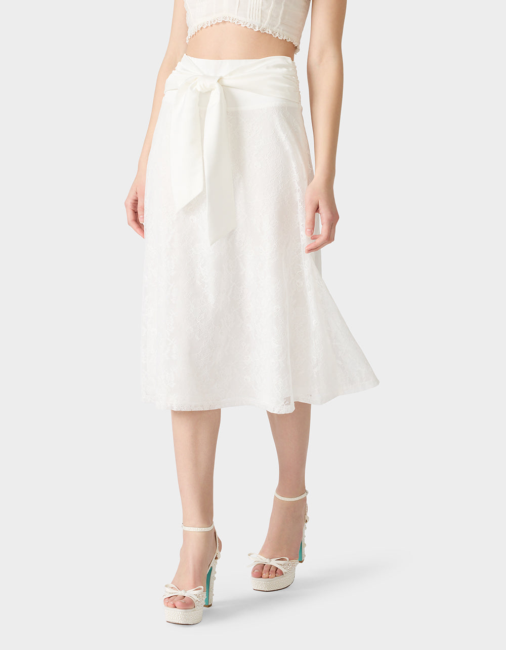 TIE ME LACE MIDI SKIRT WHITE - APPAREL - Betsey Johnson - view 3