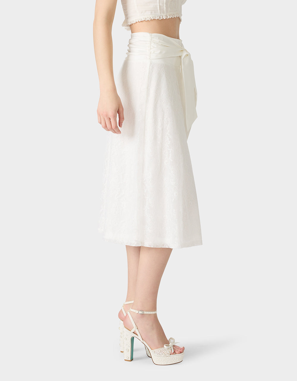 TIE ME LACE MIDI SKIRT WHITE - APPAREL - Betsey Johnson - view 5