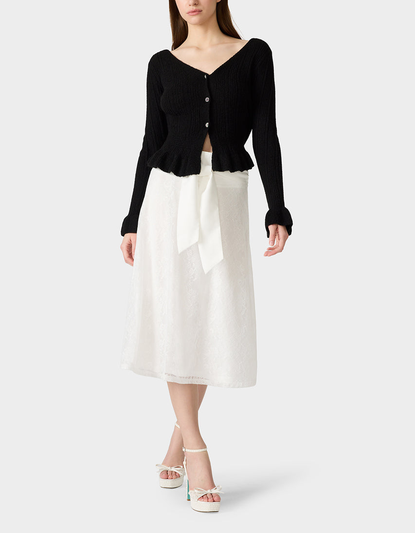 TIE ME LACE MIDI SKIRT WHITE - APPAREL - Betsey Johnson