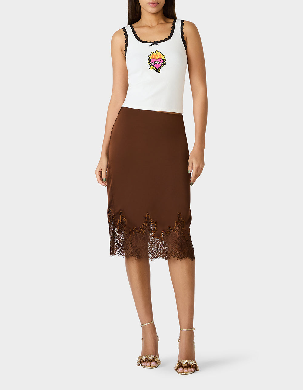LACE SLIP SKIRT BROWN - APPAREL - Betsey Johnson