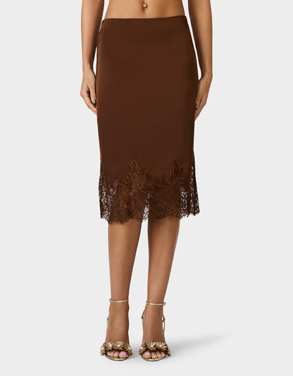 LACE SLIP SKIRT BROWN - APPAREL - Betsey Johnson