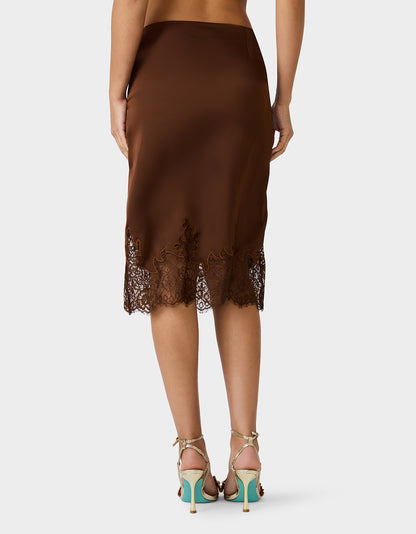 LACE SLIP SKIRT BROWN - APPAREL - Betsey Johnson
