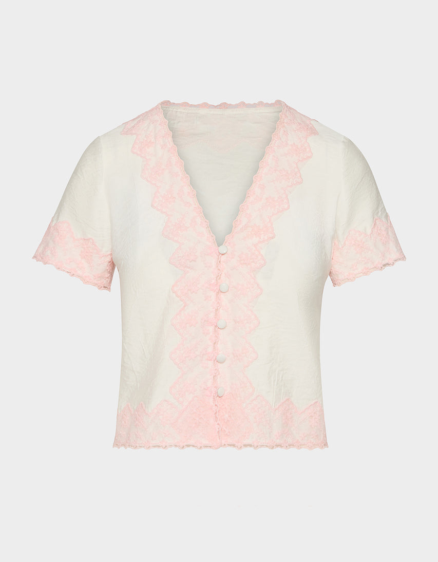 EMBROIDERED ESSENCE TOP WHITE - APPAREL - Betsey Johnson