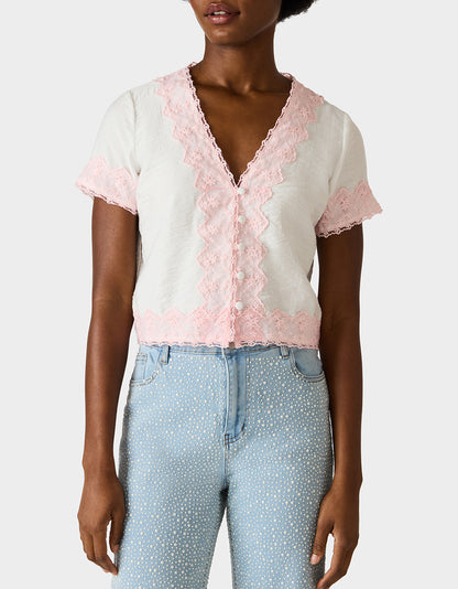 EMBROIDERED ESSENCE TOP WHITE - APPAREL - Betsey Johnson