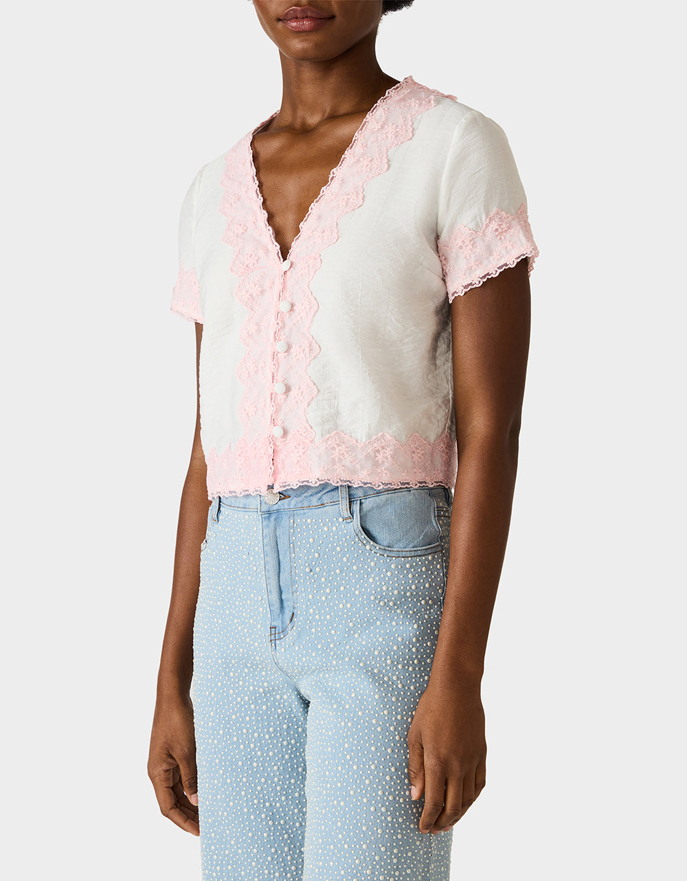 EMBROIDERED ESSENCE TOP WHITE - APPAREL - Betsey Johnson - view 6