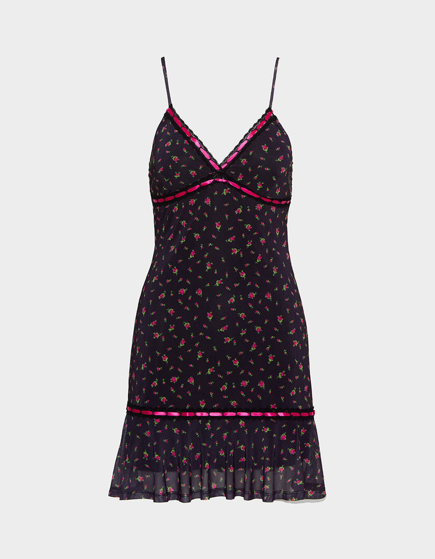 BETSEY'S ARCHIVE ROSEBUD SLIP DRESS BLACK - APPAREL - Betsey Johnson