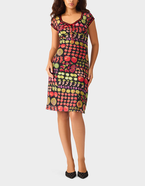 BETSEY'S FRUIT DRESS BLACK MULTI Women's Fruit Print Short