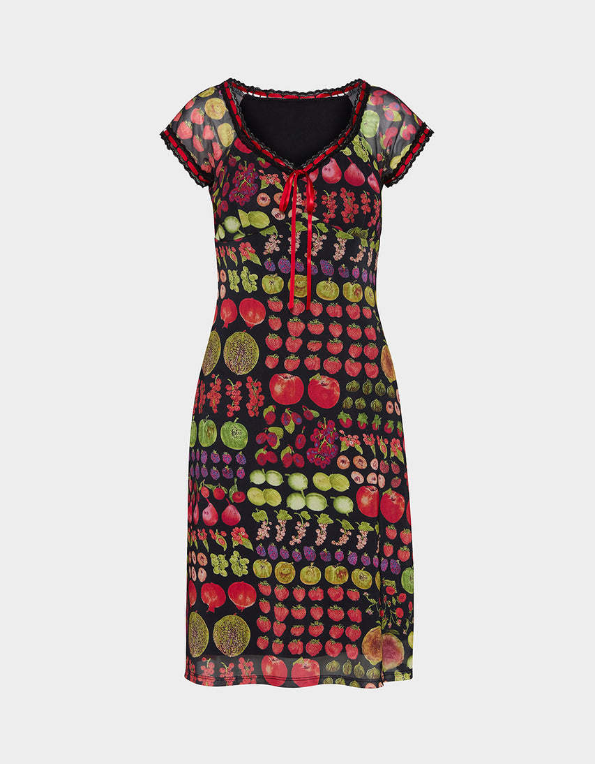 BETSEY'S FRUIT DRESS BLACK MULTI - APPAREL - Betsey Johnson