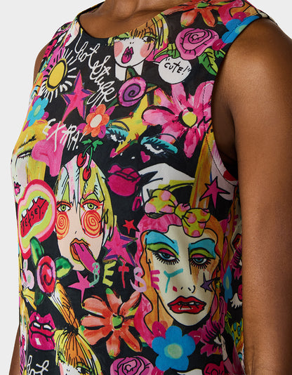 BETSEY'S ART TANK DRESS BLACK MULTI - APPAREL - Betsey Johnson