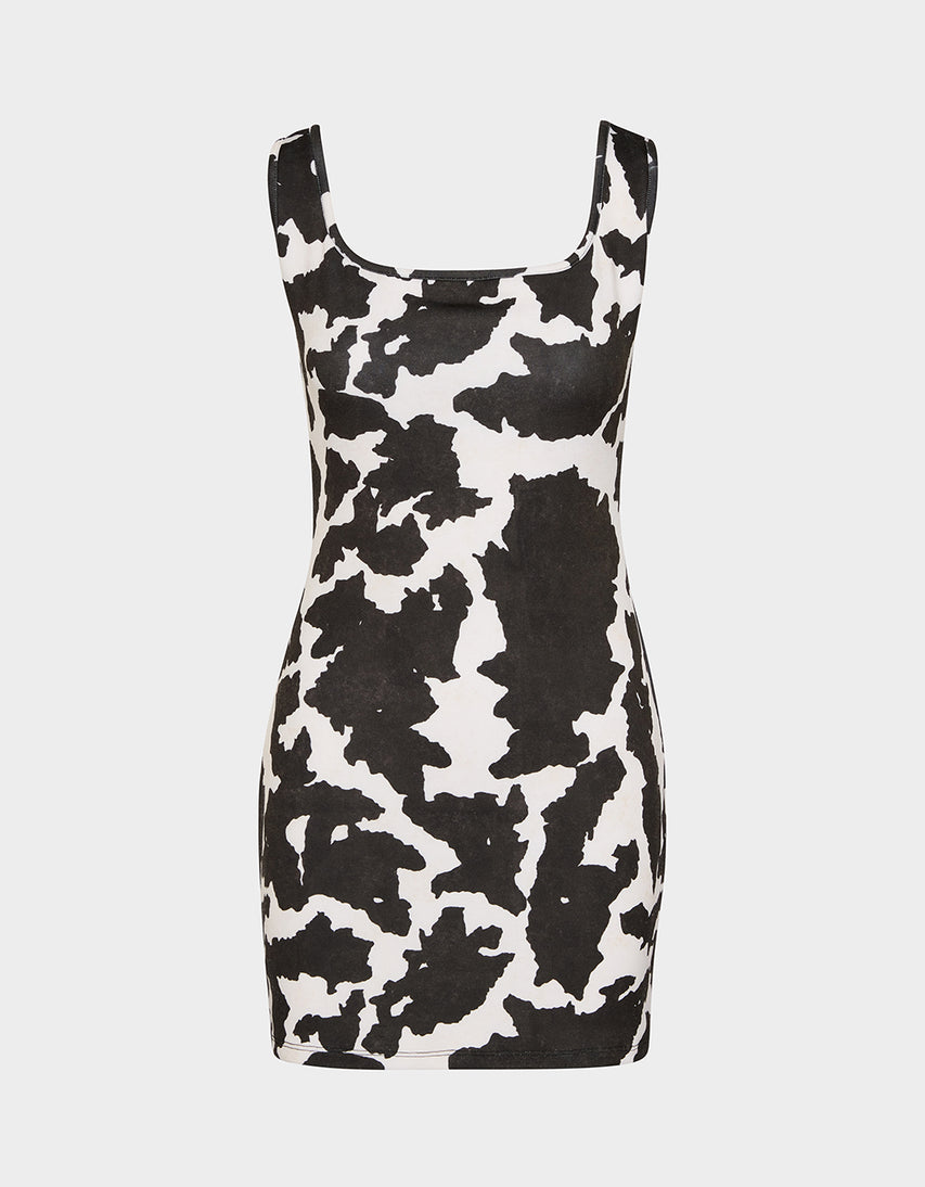 BETSEY COW PRINT DRESS BLACK/WHITE - APPAREL - Betsey Johnson