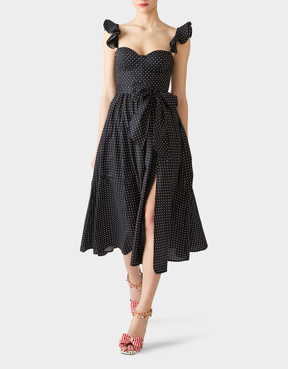 LOVELY IN DOTS DRESS BLACK/IVORY Corset Ruffles Women's Midi Dress – Betsey  Johnson