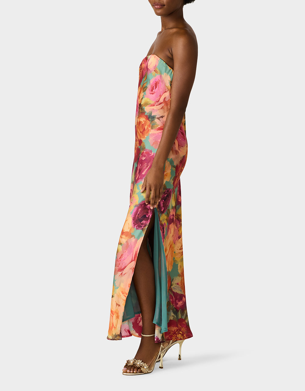 slim fit dress slacks FLORA GOWN Green Ditsy Floral Strapless Women's Maxi Dress – Betsey Johnson
