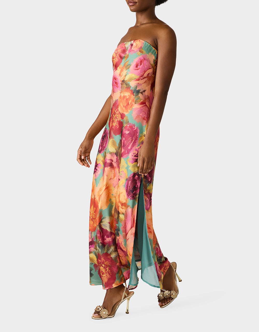 FLORA GOWN Green Ditsy Floral Strapless Women's Maxi Dress – Betsey Johnson