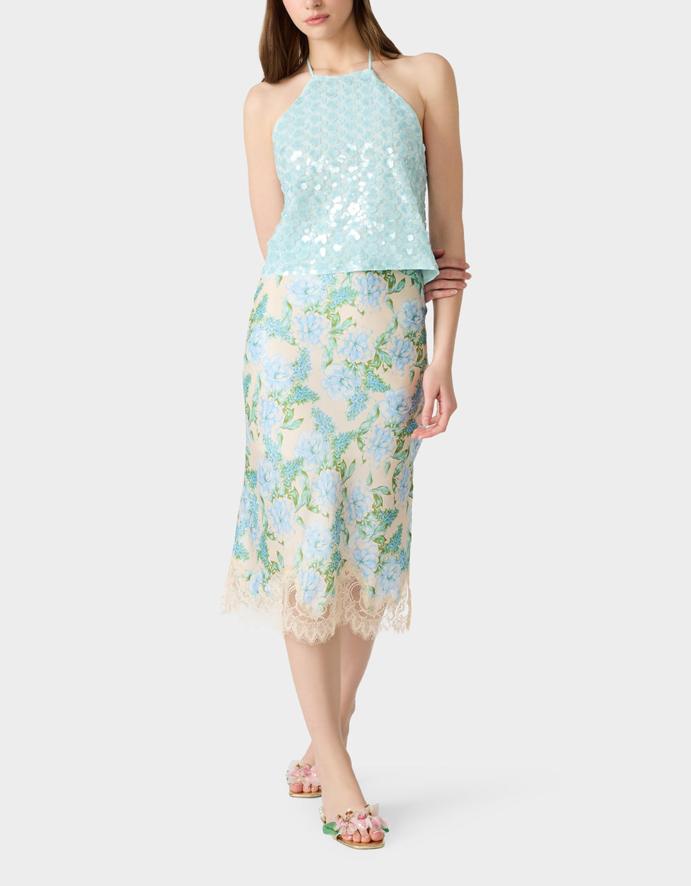 FLORAL SLIP SKIRT LIGHT BLUE - APPAREL - Betsey Johnson