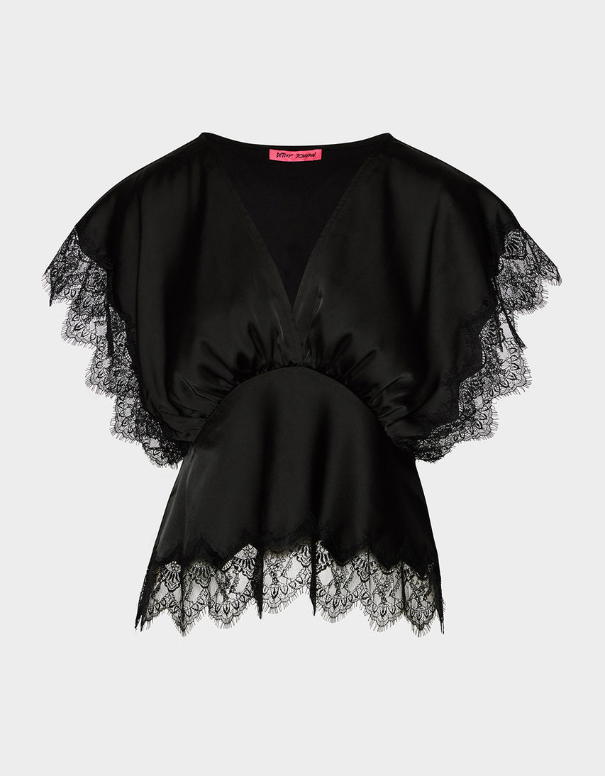 LACE LINES TOP BLACK - APPAREL - Betsey Johnson