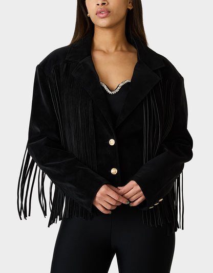 FRINGE FEVER JACKET BLACK - APPAREL - Betsey Johnson