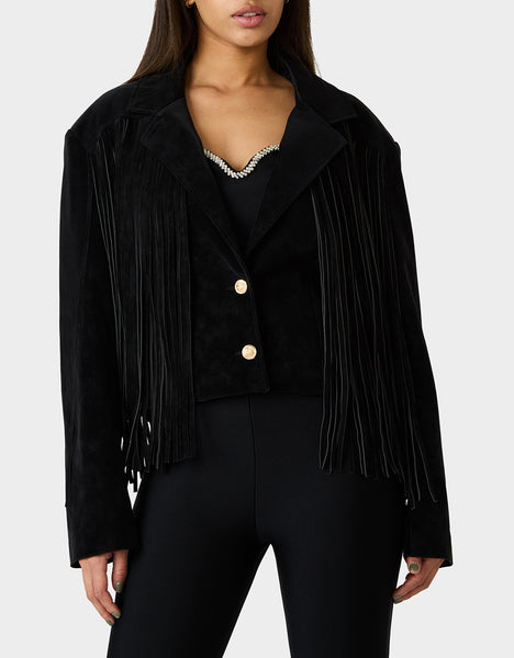 FRINGE FEVER JACKET BLACK Women's Black Fringe Jacket – Betsey Johnson
