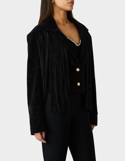 FRINGE FEVER JACKET BLACK - APPAREL - Betsey Johnson