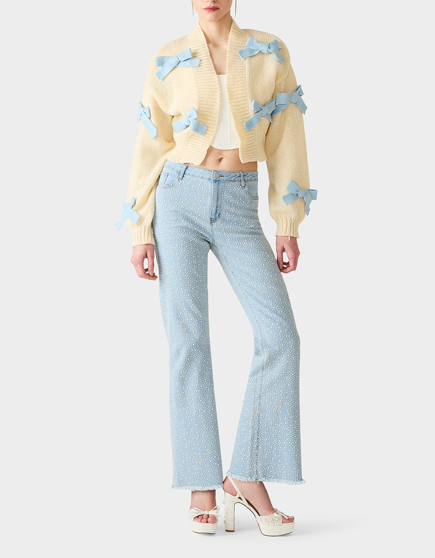 BOW CARDIGAN IVORY - APPAREL - Betsey Johnson