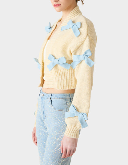 BOW CARDIGAN IVORY - APPAREL - Betsey Johnson