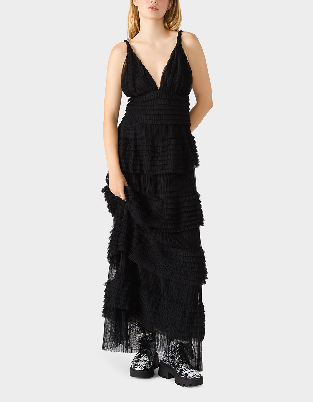 TIERED TULLE GOWN BLACK