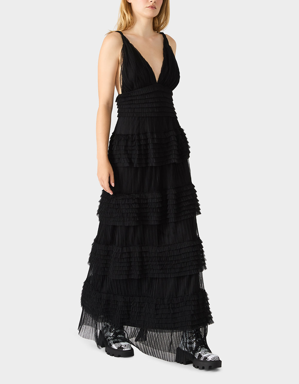 Women's Tiered Tulle Gown in Black | Size Small