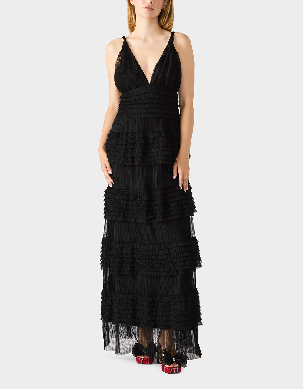 black tulle dress womens Baltic Born Lonnie | transparent and has corset lacing on the back Women's Tiered Tulle Gown in