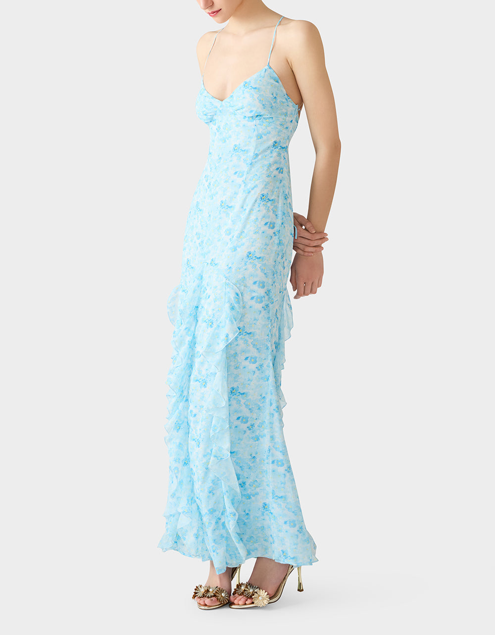 PETAL BREEZE MAXI DRESS BLUE Women's Blue Floral Print Ruffle Maxi