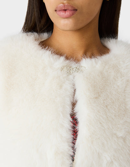 CHAMPAGNE LUXE FAUX FUR JACKET CREAM - APPAREL - Betsey Johnson