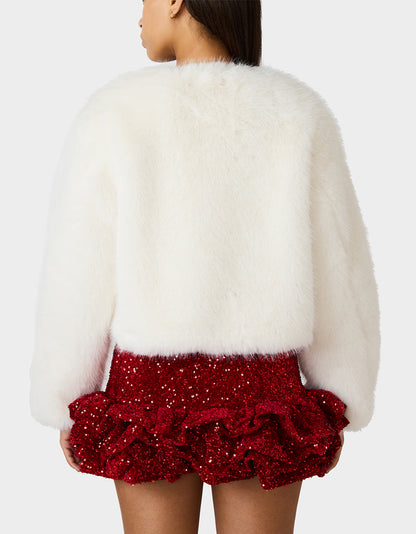 CHAMPAGNE LUXE FAUX FUR JACKET CREAM - APPAREL - Betsey Johnson