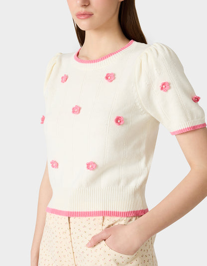 PETAL POP KNIT TOP OFF WHITE - APPAREL - Betsey Johnson