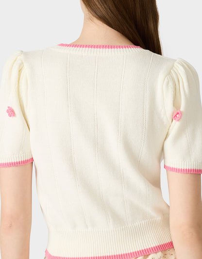 PETAL POP KNIT TOP OFF WHITE - APPAREL - Betsey Johnson