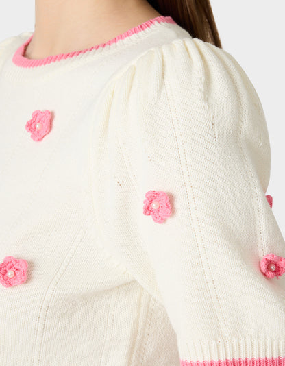 PETAL POP KNIT TOP OFF WHITE - APPAREL - Betsey Johnson