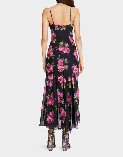 ADDISON MIDI DRESS PINK ROSE BLACK MULTI - APPAREL - Betsey Johnson