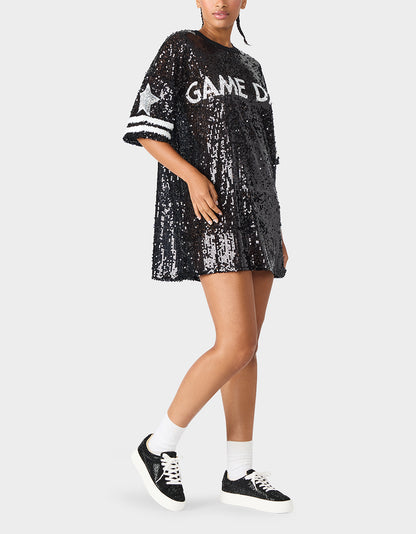 GAME DAY JERSEY SEQUIN DRESS BLACK - APPAREL - Betsey Johnson
