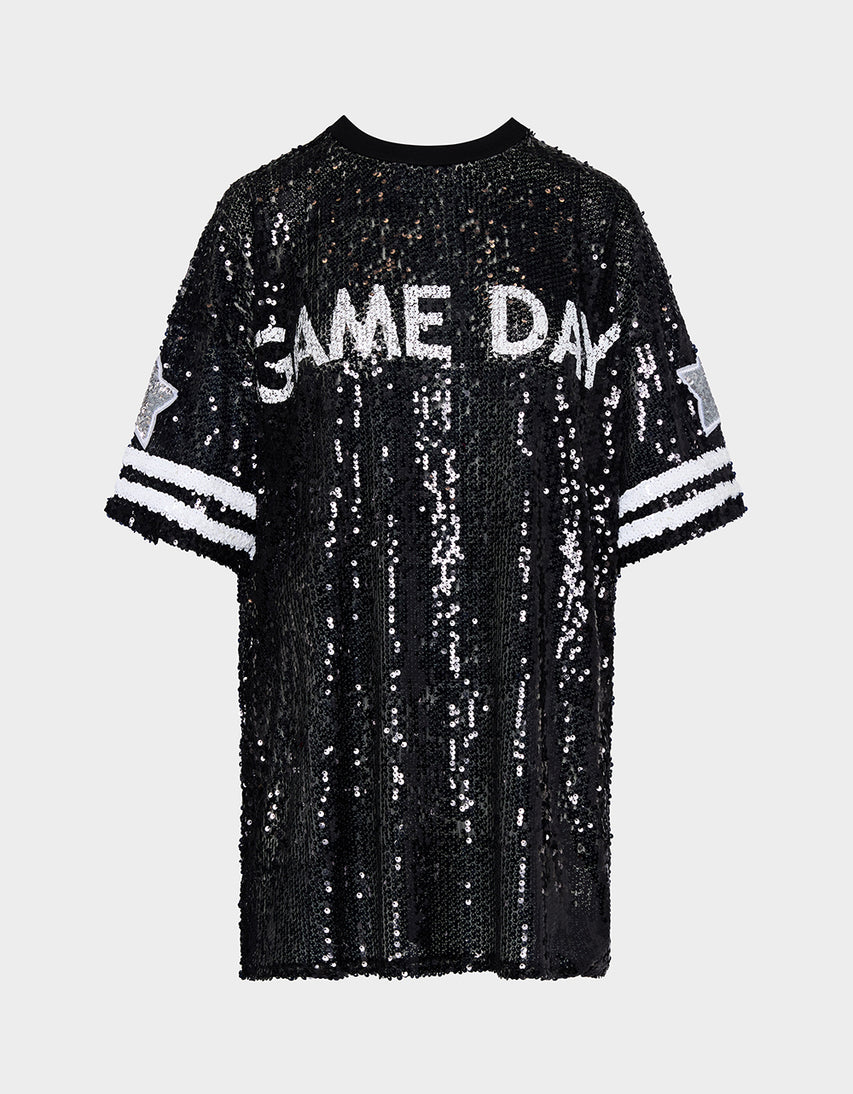 GAME DAY JERSEY SEQUIN DRESS BLACK - APPAREL - Betsey Johnson