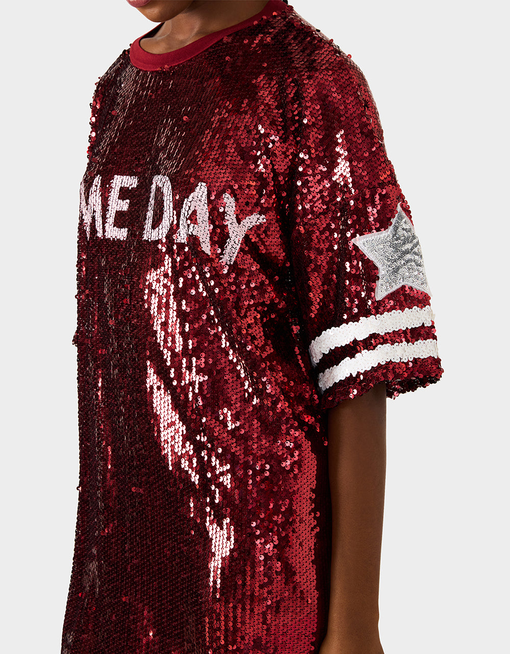 GAME DAY JERSEY SEQUIN DRESS RED