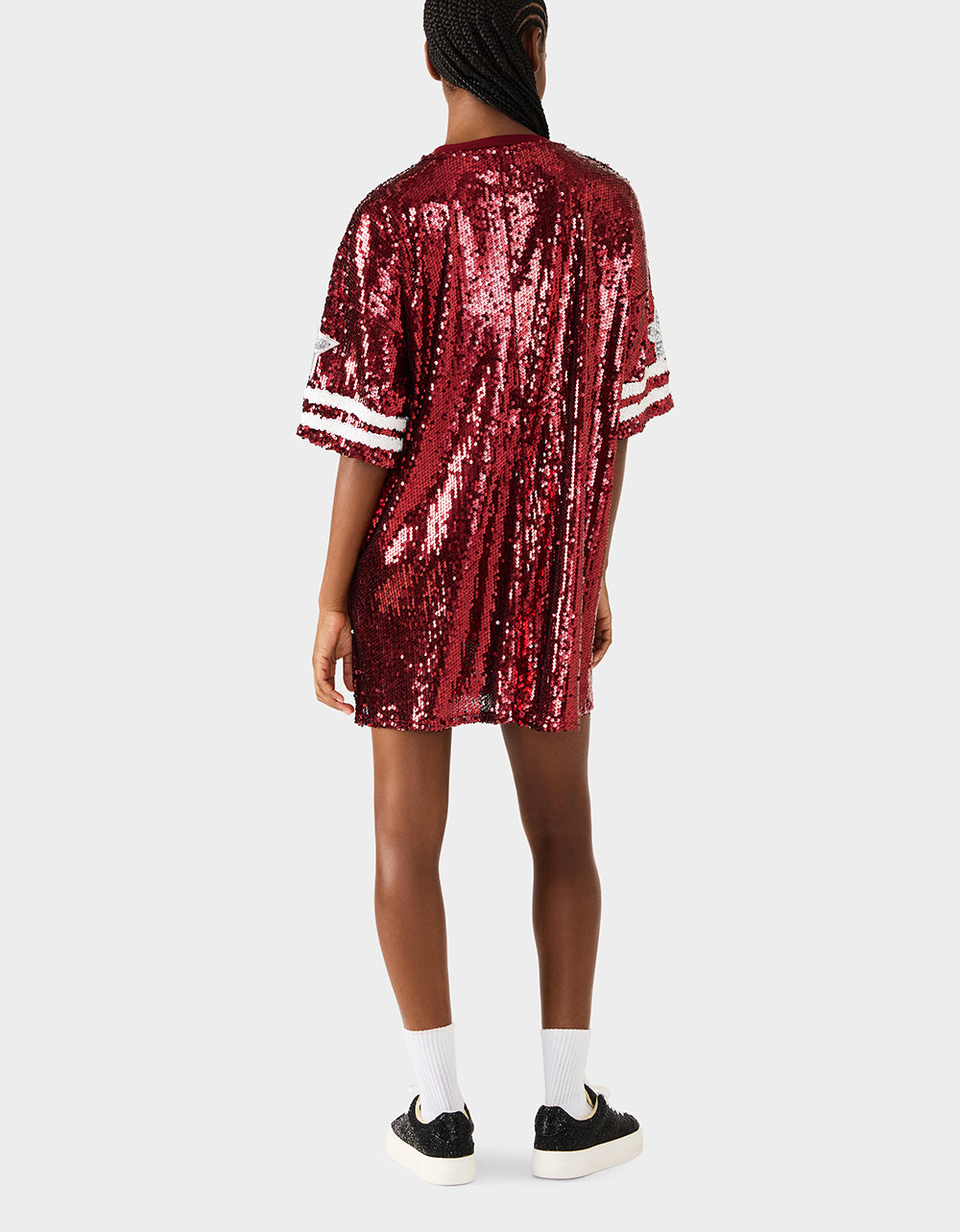 GAME DAY JERSEY SEQUIN DRESS RED