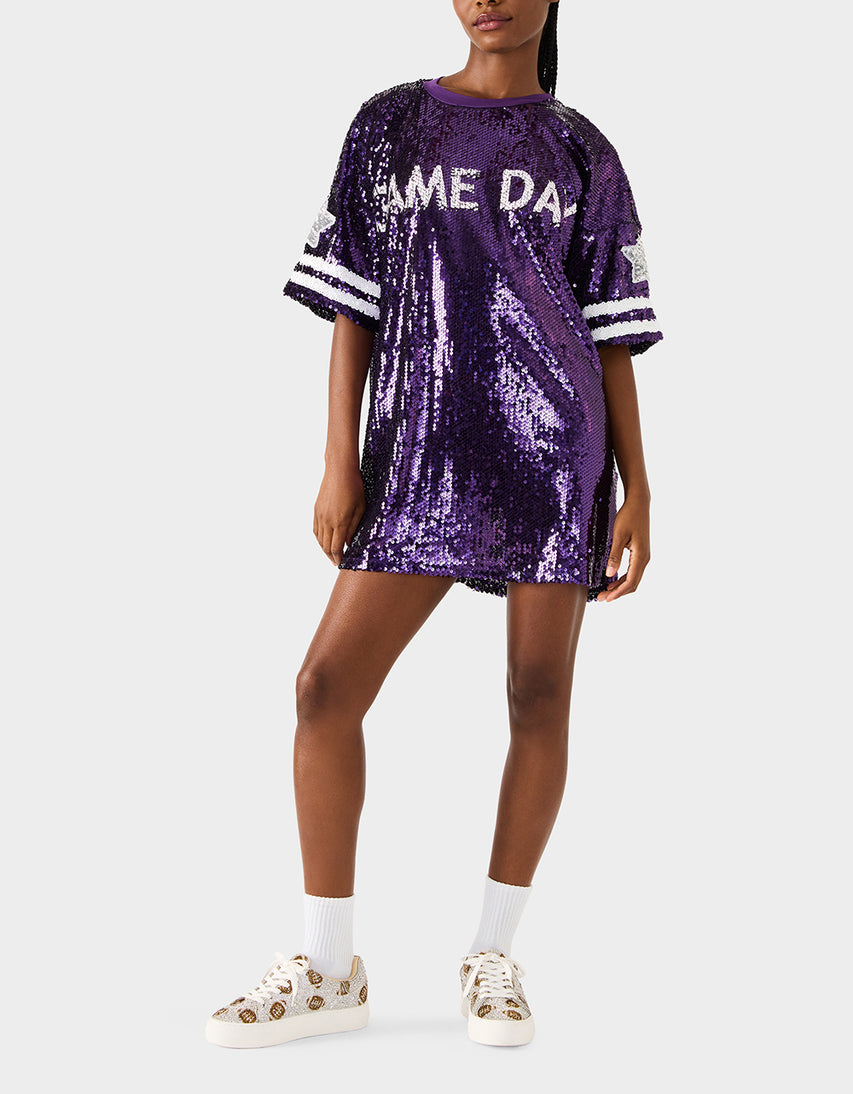 GAME DAY JERSEY SEQUIN DRESS PURPLE - APPAREL - Betsey Johnson