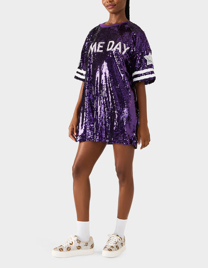 GAME DAY JERSEY SEQUIN DRESS PURPLE - APPAREL - Betsey Johnson