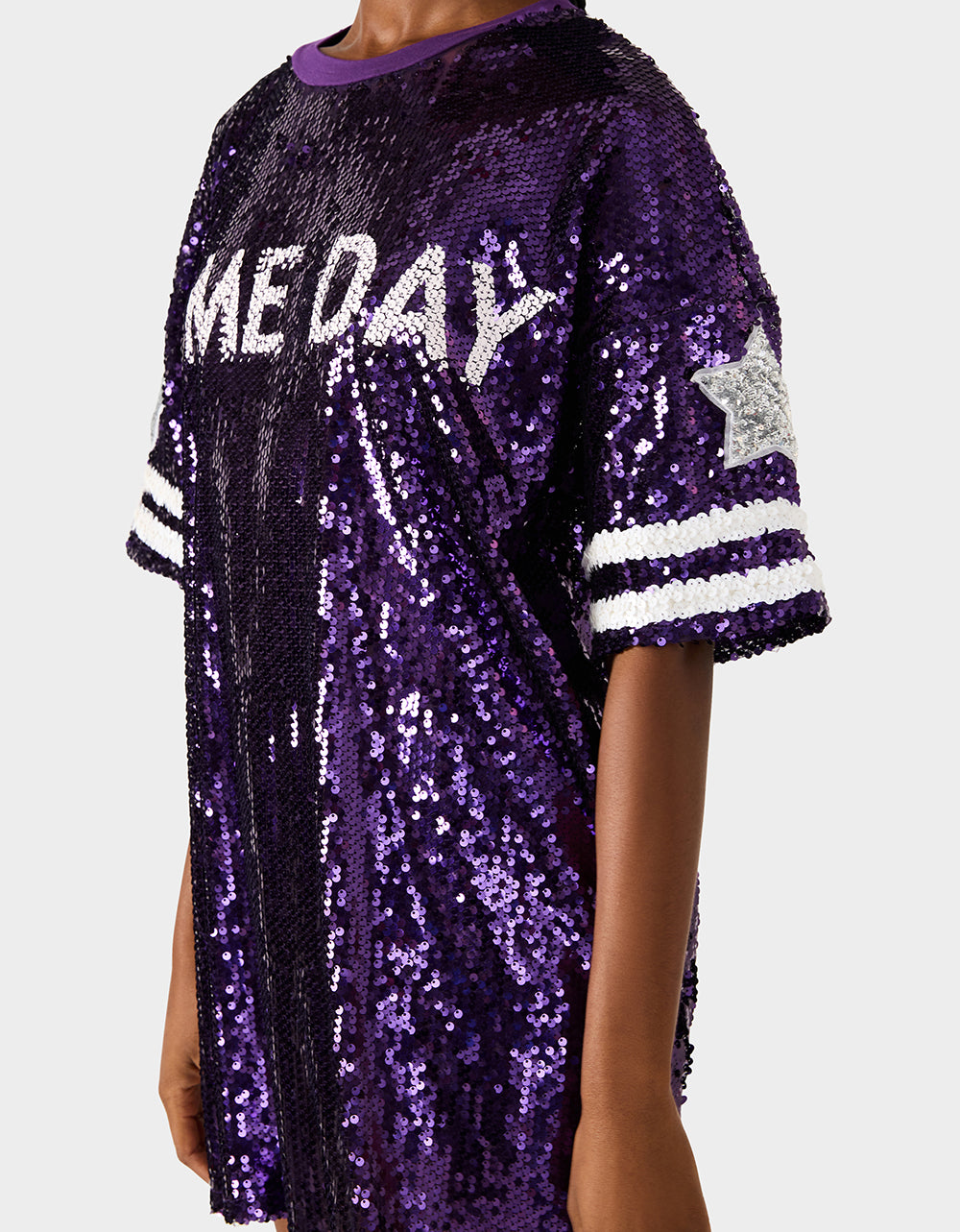 GAME DAY JERSEY SEQUIN DRESS PURPLE Women's Sequin Short-Sleeved Dress Betsey Johnson GAME DAY JERSEY SEQUIN DRESS PURPLE Women's Sequin Short-Sleeved Dress Betsey Johnson