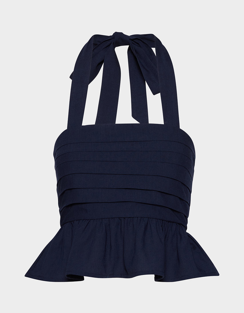 AHOY PEPLUM TOP NAVY - APPAREL - Betsey Johnson