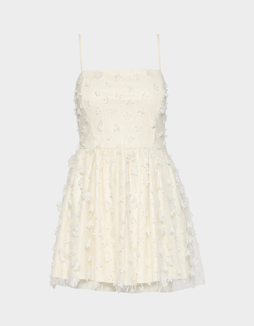 PLEATHER FLORAL MINI OFF WHITE - APPAREL - Betsey Johnson